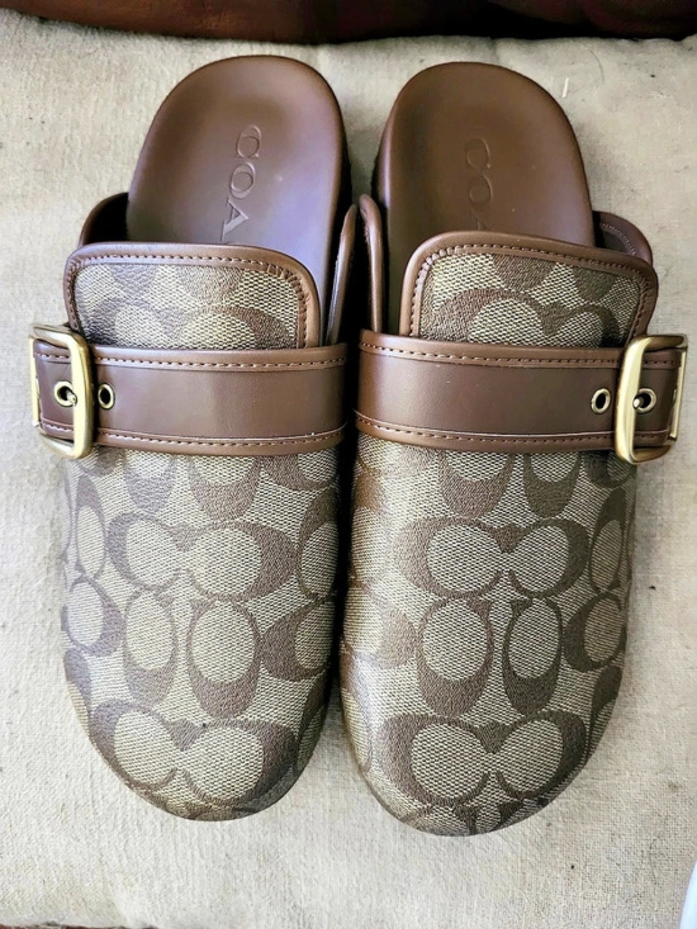 Coach Archival Buckle Clog Monogram Slide Sandals 10D NWOT- Sticker Residue Botm